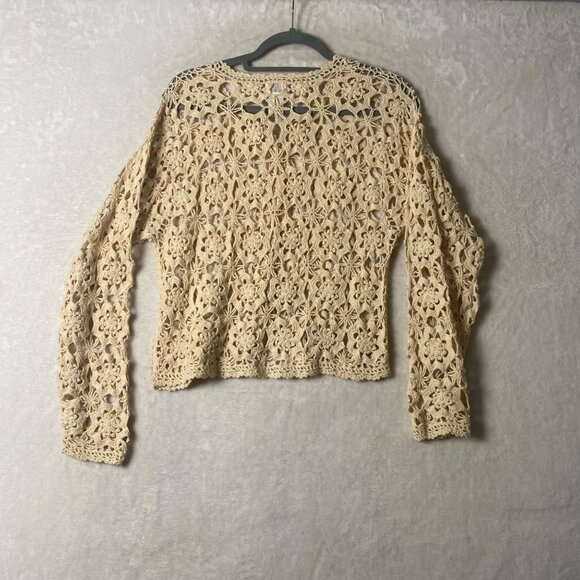 Vtg Moda Int'l Beige Boho Crochet Cardigan Sweater 100% Cotton Women Medium - Picture 3 of 5
